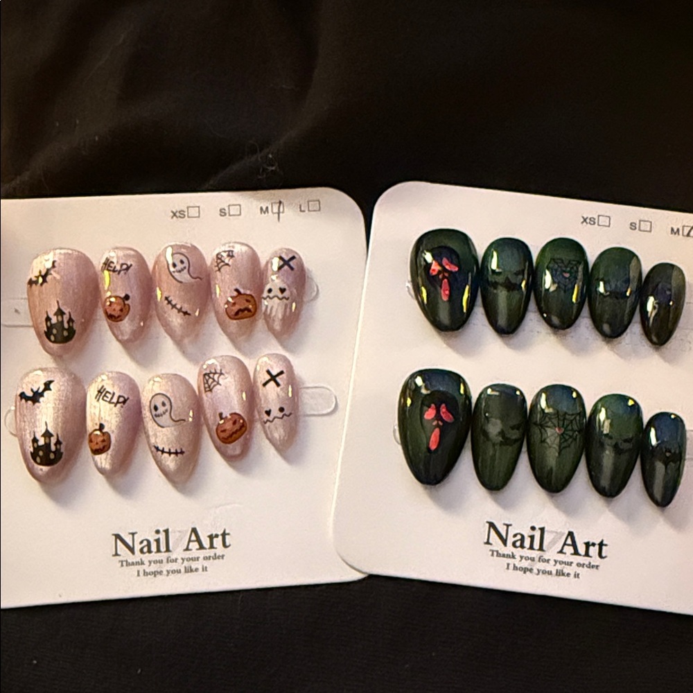 Halloween Themed Nail Art Double Set Adult Medium. Reusable NWT